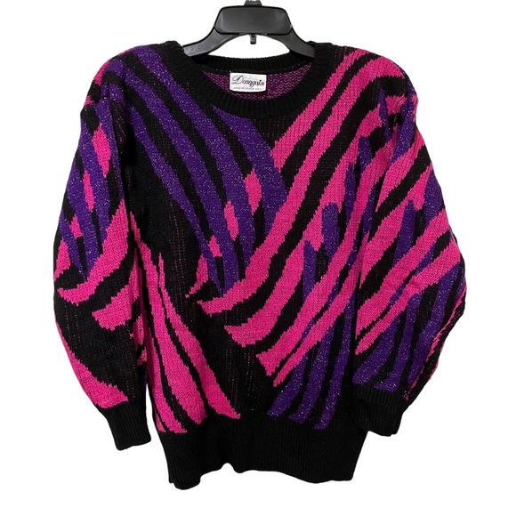 Vintage 80s Donagain Metallic Pink Purple Sweater - Picture 1 of 8